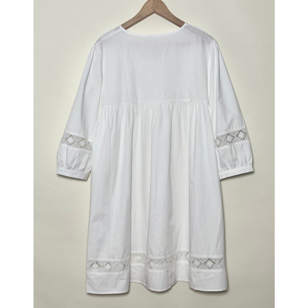 White Babydoll Mini Dress XL Lace Embroidery Boho Honeymoon Romantic Cottagecore - Picture 5 of 5